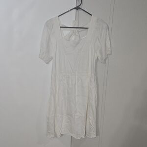 Square Neck Short Sleeve Mini Dress in White